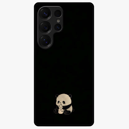Midnight Panda Love Glass Case showing flat back view with cute panda themed artwork and glossy glass finish.