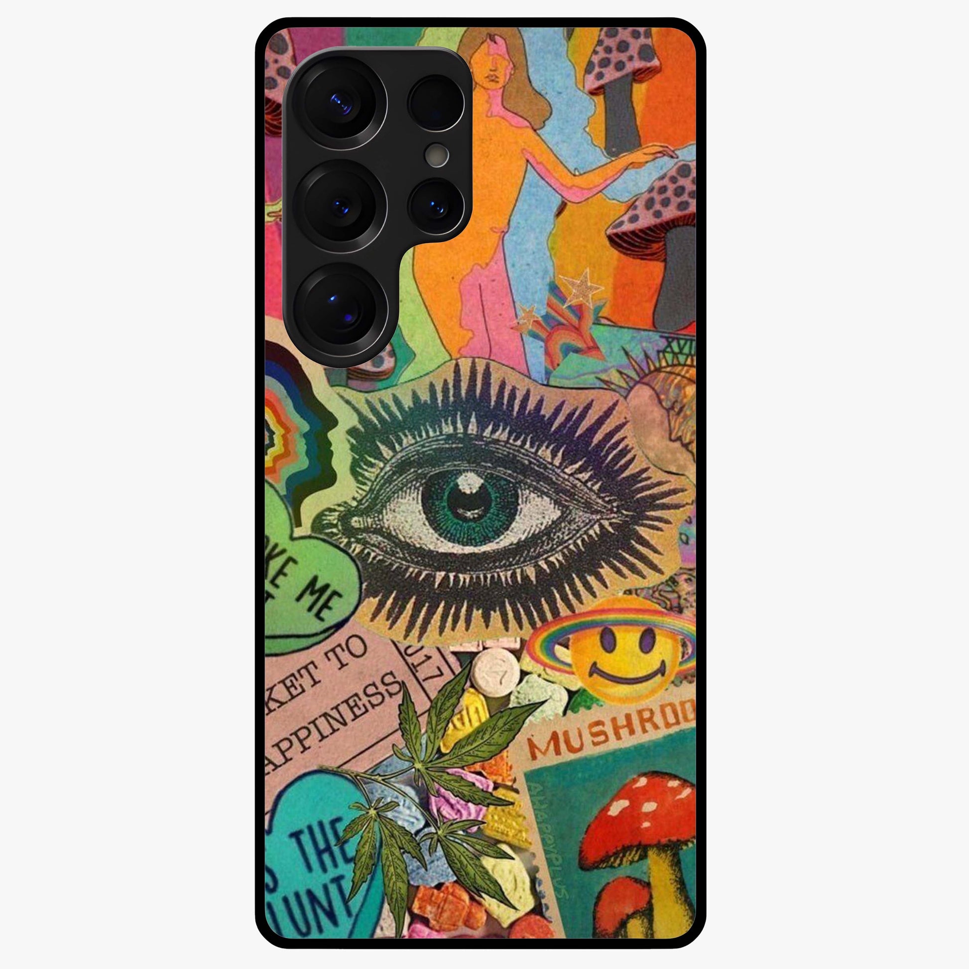 Mystic Eye Wonderland Glass Case showing flat back view with mystical eye themed artwork and glossy glass finish.