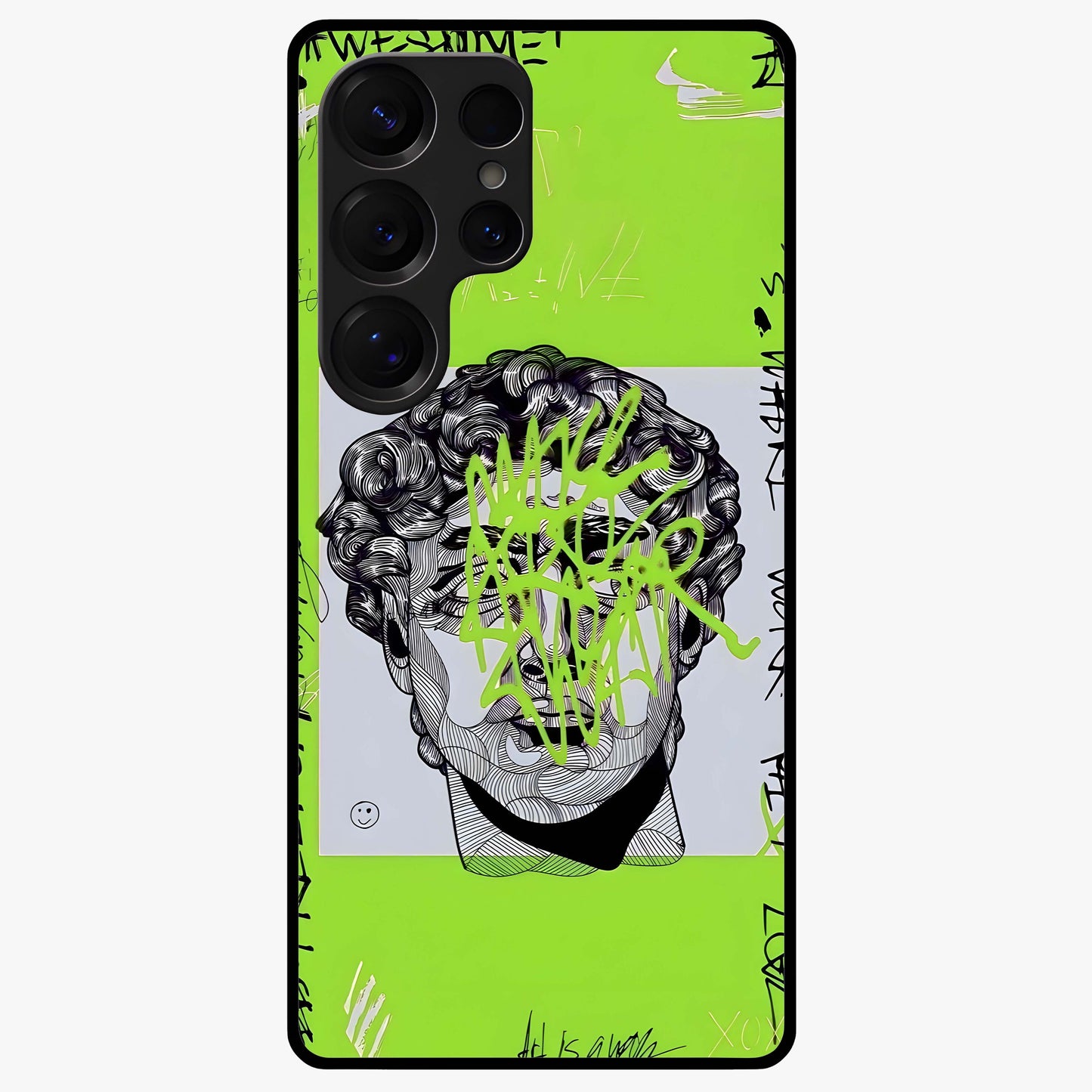 Neo Graffiti Rebellion Glass Case showing flat back view with vibrant graffiti artwork and glossy glass finish.