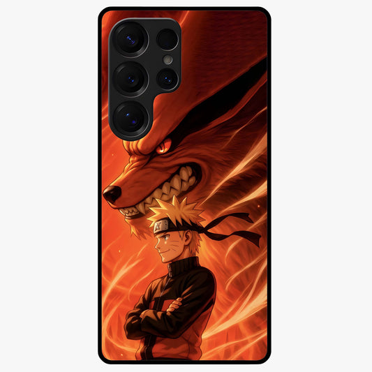 Nine Tails Legacy Glass Case showing flat back view with powerful nine-tailed fox inspired artwork and glossy glass finish.
