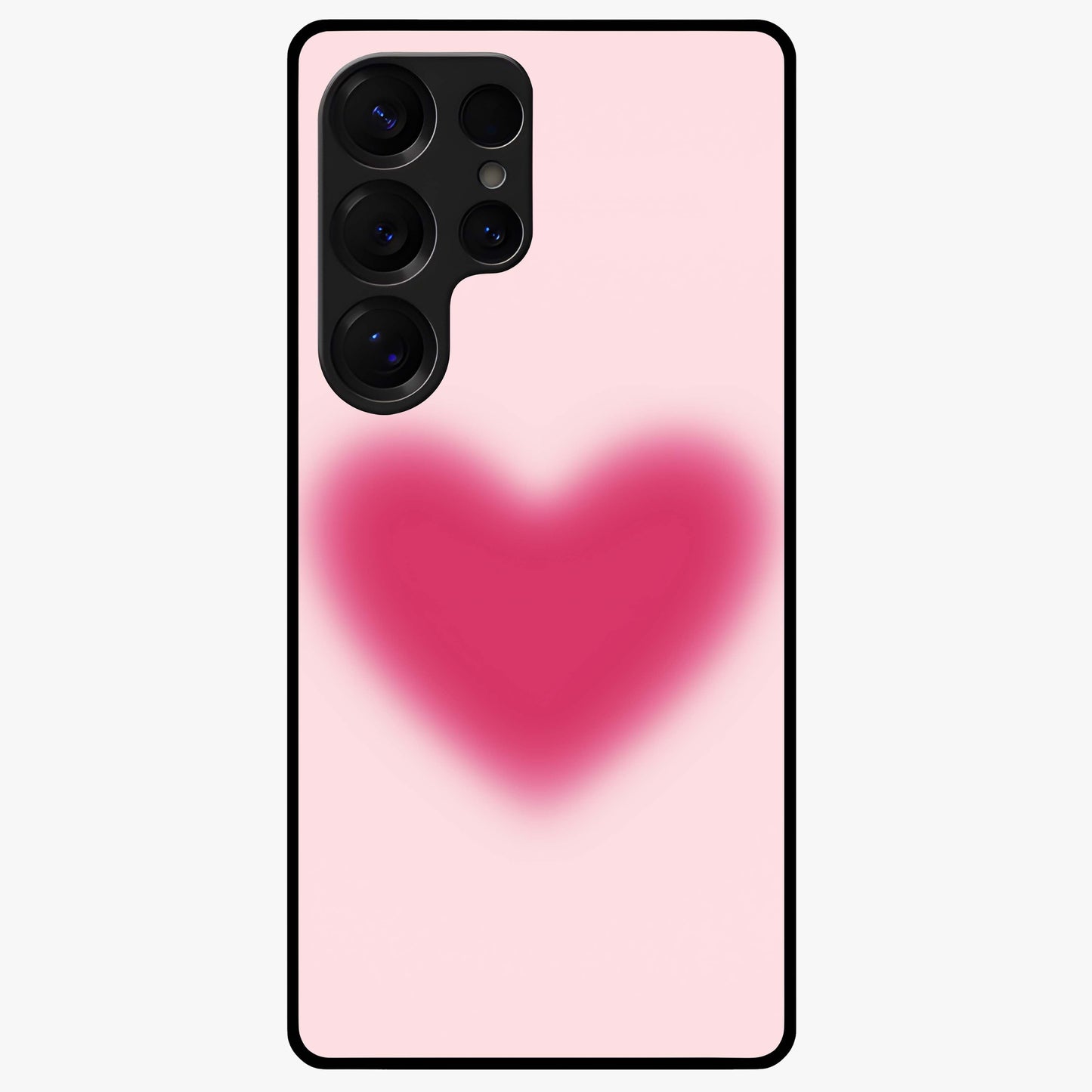 Pink Aura Heart Glass Case showing flat back view with glowing heart artwork and glossy glass finish.