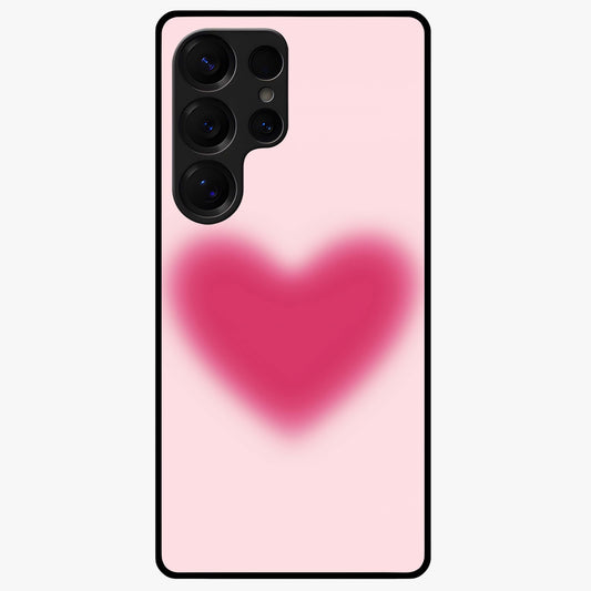 Pink Aura Heart Glass Case showing flat back view with glowing heart artwork and glossy glass finish.
