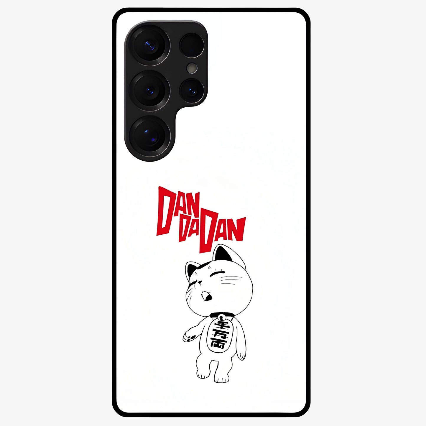 Playful Spirit Charm Glass Case showing flat back view with cheerful charm themed artwork and glossy glass finish.