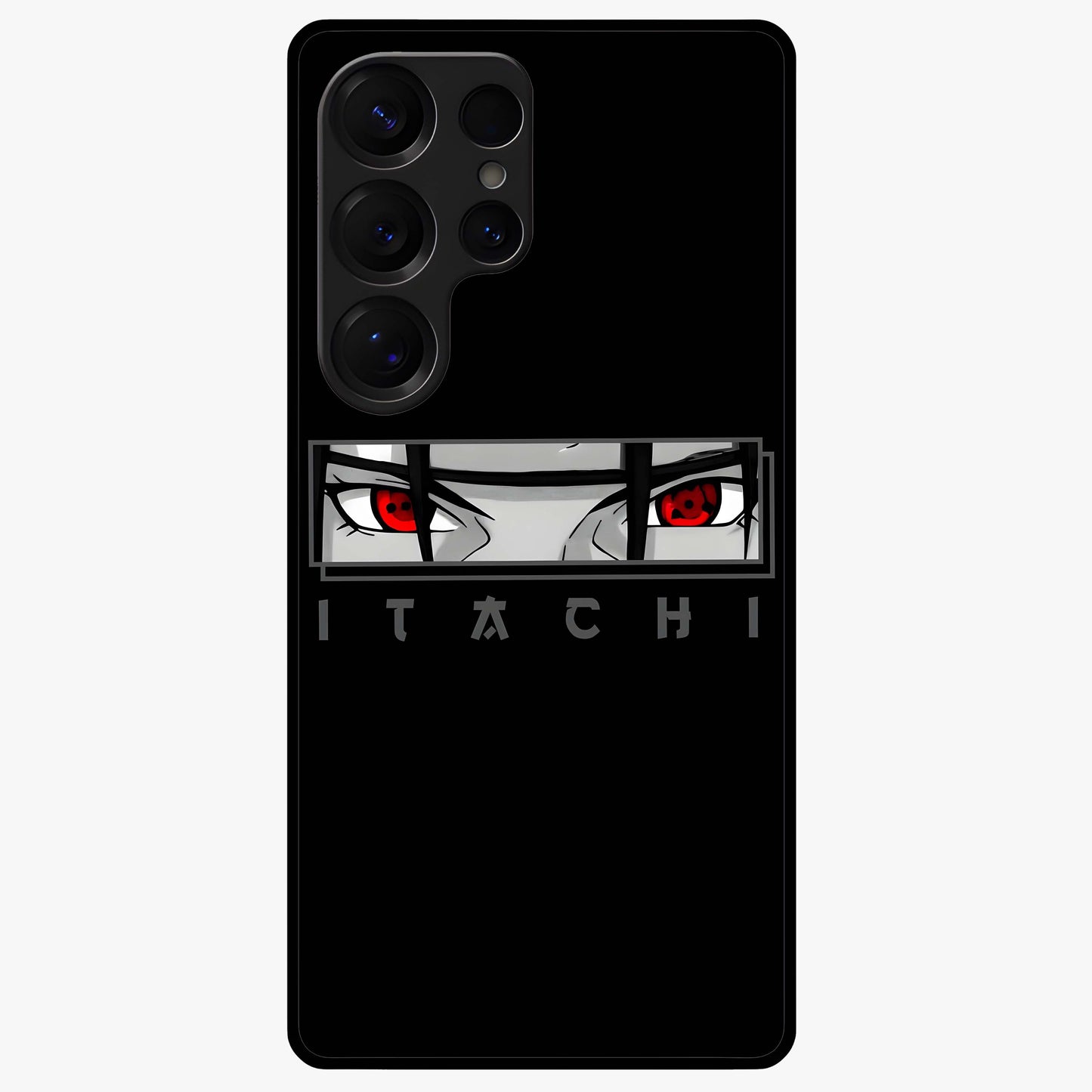 Scarlet Gaze Dominance Glass Case showing flat back view with striking red themed artwork and glossy glass finish.