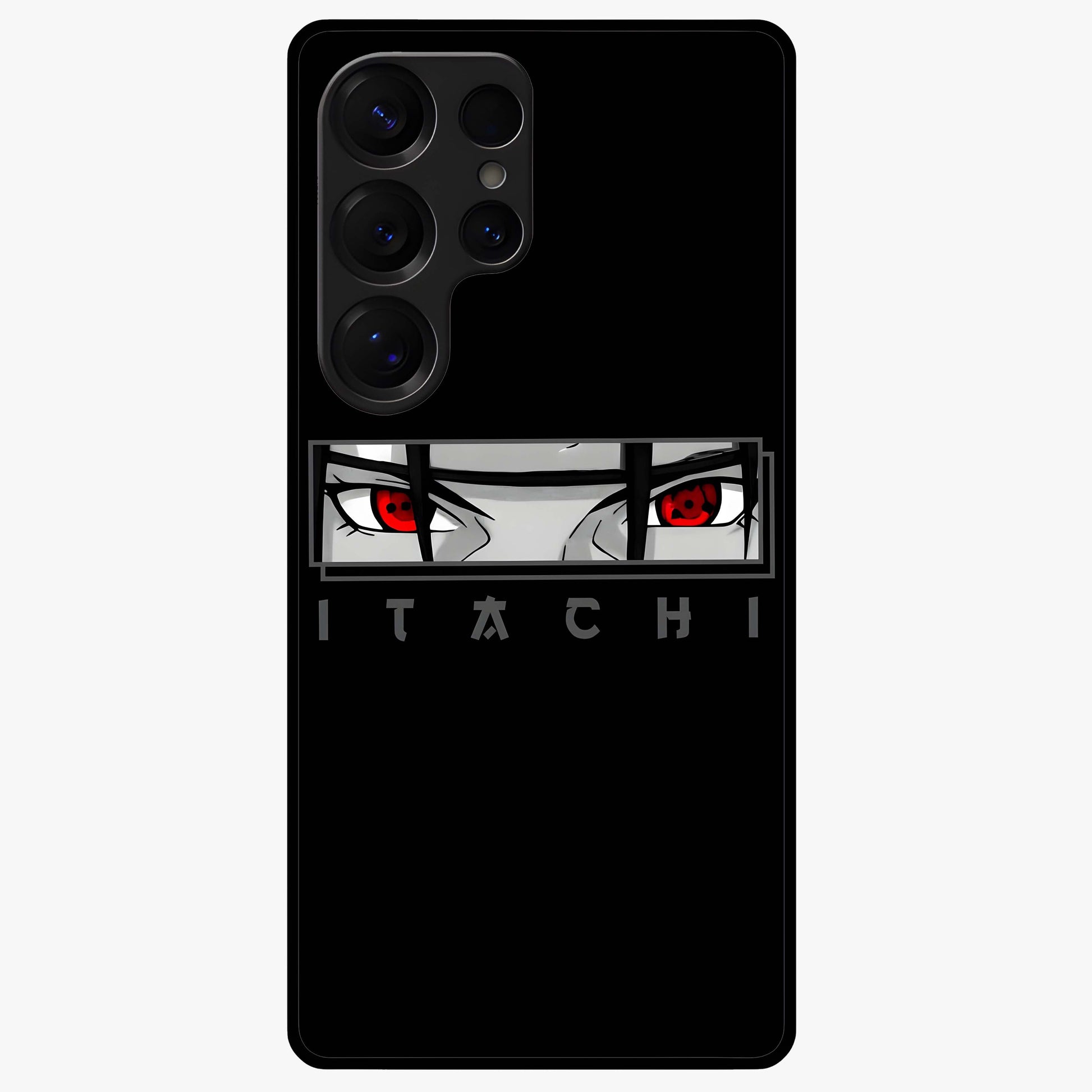Scarlet Gaze Dominance Glass Case showing flat back view with striking red themed artwork and glossy glass finish.