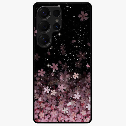Small Starry Flowers Glass Case showing flat back view with delicate starry floral artwork and glossy glass finish.