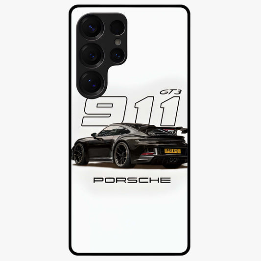 Turbo Legacy Icon Glass Case showing flat back view with iconic sports car inspired artwork and glossy glass finish.