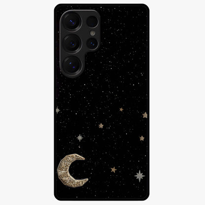 Twinkle Star With Half Moon Glass Case showing flat back view with star and half moon artwork and glossy glass finish.