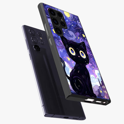 Abstract Cat Art Glass Case displayed in angled mockup highlighting modern abstract cat artwork and sleek glass surface.