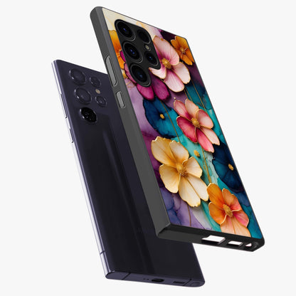 Artlyn Grace Flower Pattern Glass Case displayed in angled mockup highlighting delicate flower pattern design and smooth glass surface.
