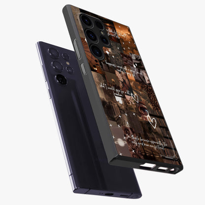 Bittersweet Aesthetic Chaos Glass Case displayed in angled mockup highlighting expressive abstract artwork and edgy aesthetic theme.