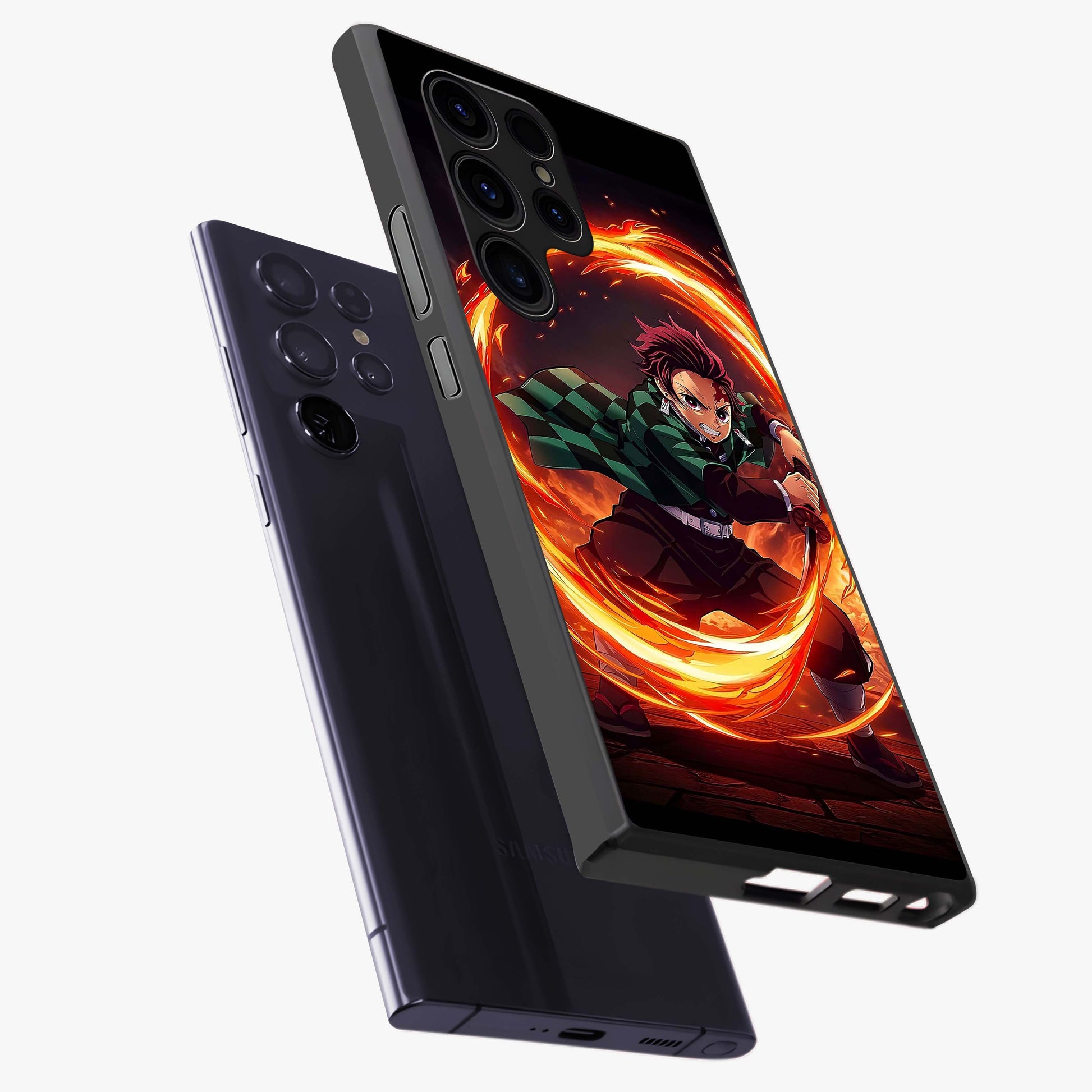 Blazing Sword Resolve Glass Case displayed in angled mockup highlighting powerful sword illustration and bold fantasy theme.