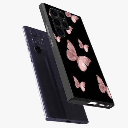 Butterfly Pattern Glass Case displayed in angled mockup highlighting delicate butterfly design and aesthetic pattern style.