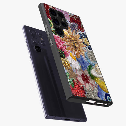 Celestial Floral and Playful Glass Case displayed in angled mockup highlighting playful floral design with dreamy celestial elements.