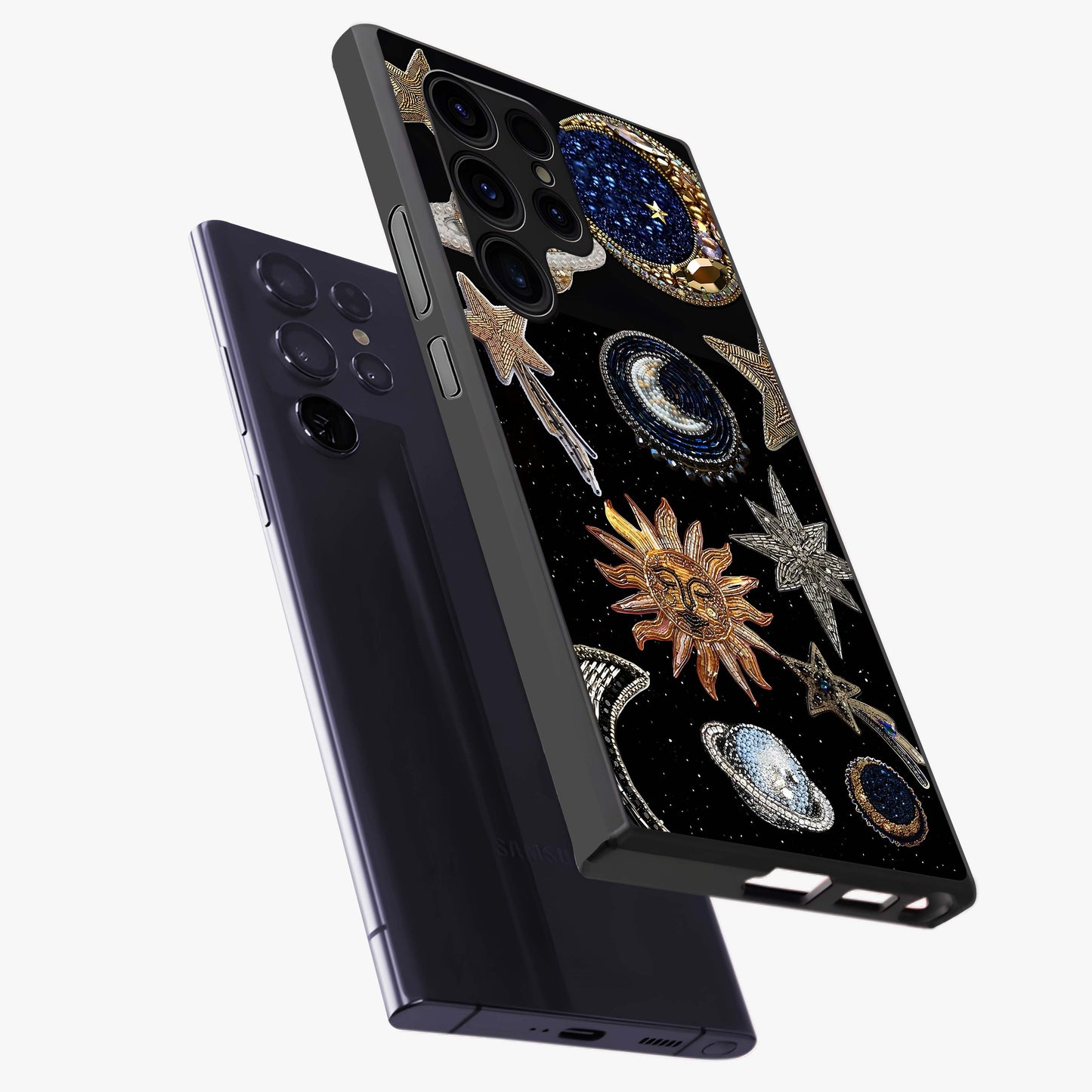Celestial Gem Constellations Glass Case displayed in angled mockup highlighting gemstone inspired constellation design.