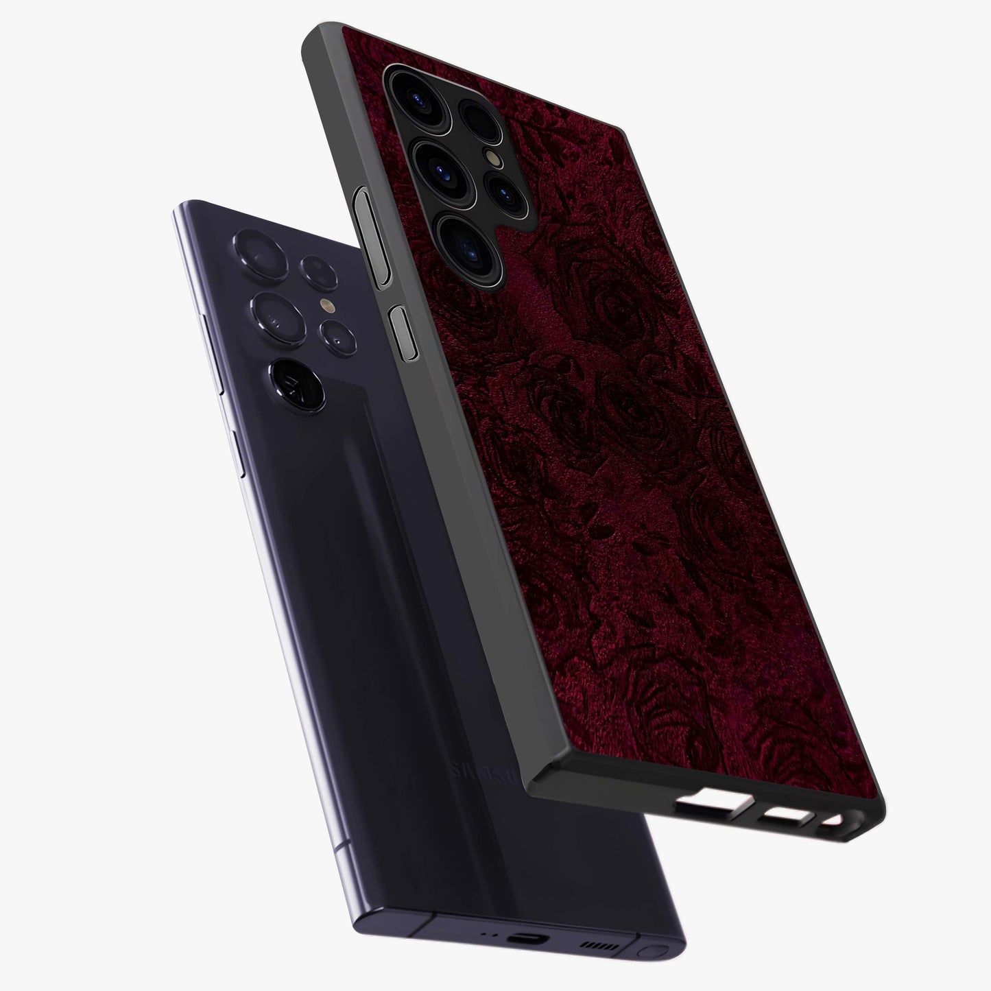 Crimson Fade Flow Glass Case displayed in angled mockup highlighting smooth gradient design with modern aesthetic style.