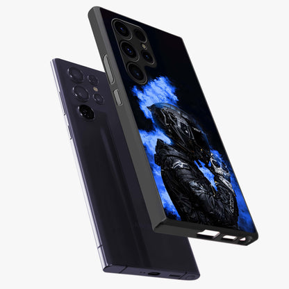 Cyber Sentinel Protocol Glass Case displayed in angled mockup highlighting digital cyber design with sci-fi aesthetic style.