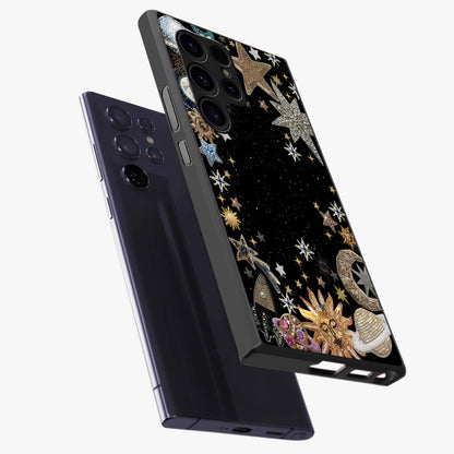 Galactic Jewel Stars Glass Case displayed in angled mockup highlighting shining celestial star design with cosmic aesthetic style.