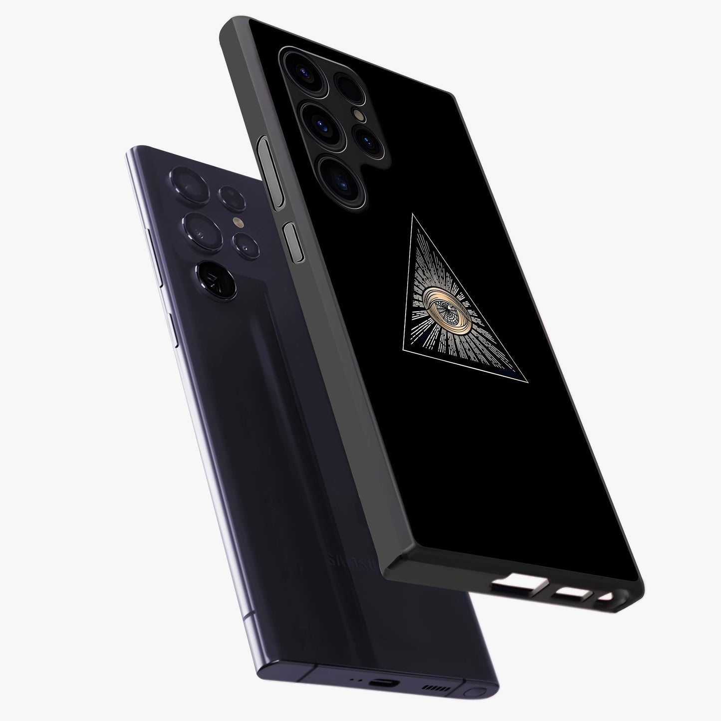 Illuminati Evil Glass Case displayed in angled mockup highlighting dark occult inspired design with bold aesthetic style.