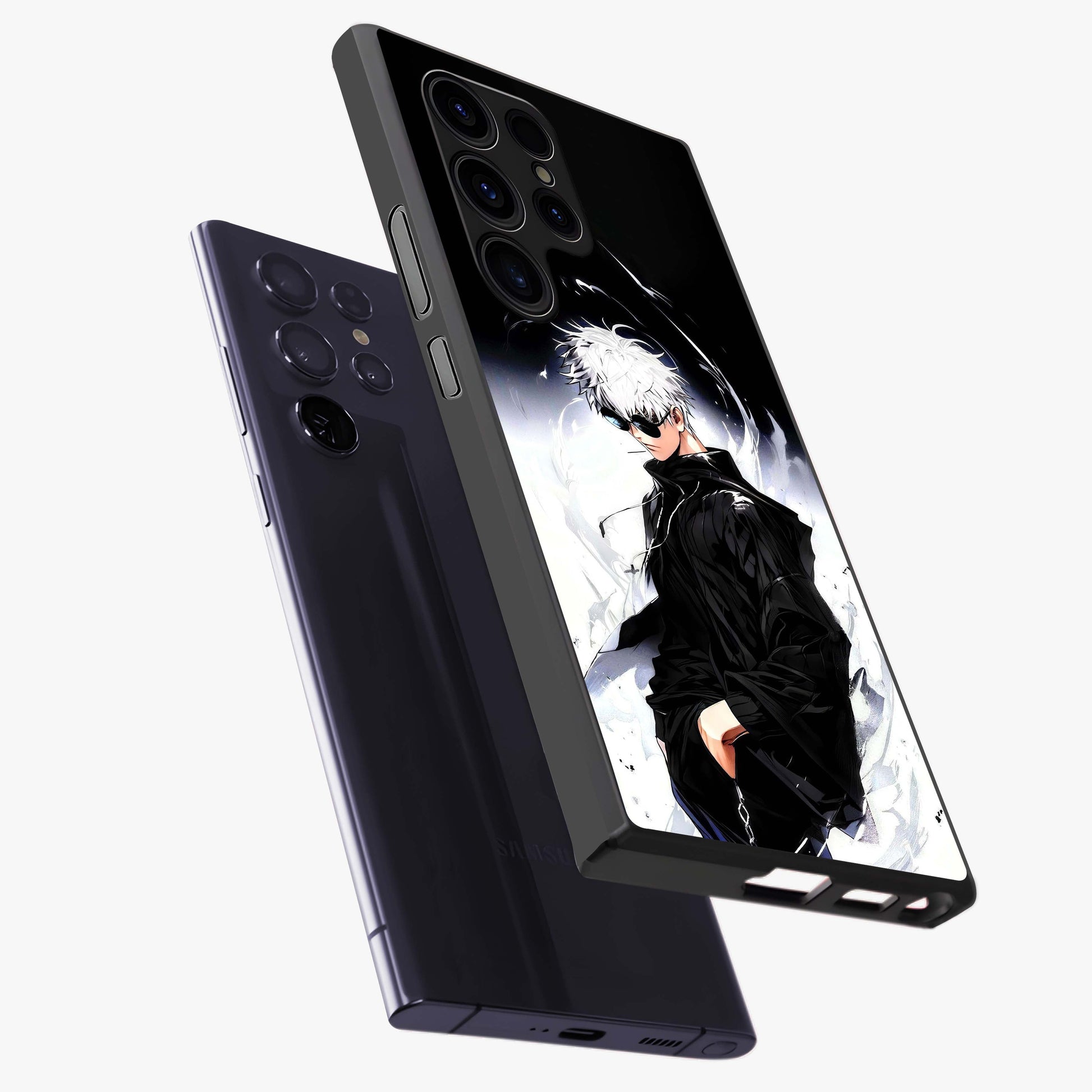 Limitless Shadow King Glass Case displayed in angled mockup highlighting dramatic dark hero design with intense aesthetic.