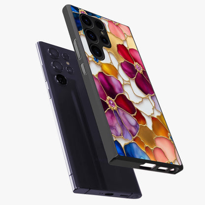 Marble Flower Pattern Glass Case displayed in angled mockup highlighting elegant marble floral design with modern aesthetic.
