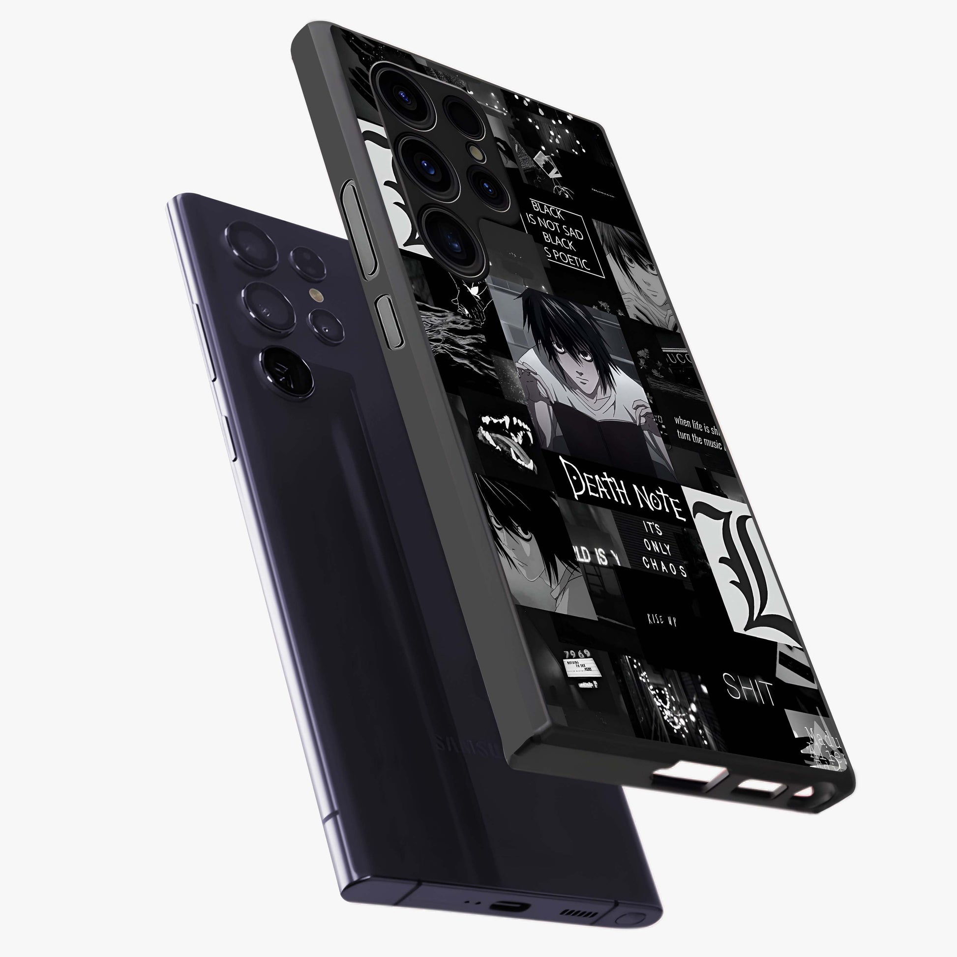 Midnight Chaos Mind Glass Case displayed in angled mockup highlighting chaotic artistic design with dramatic midnight aesthetic.