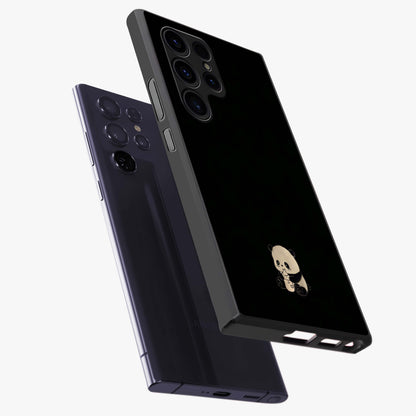 Midnight Panda Love Glass Case displayed in angled mockup highlighting adorable panda illustration with midnight aesthetic.