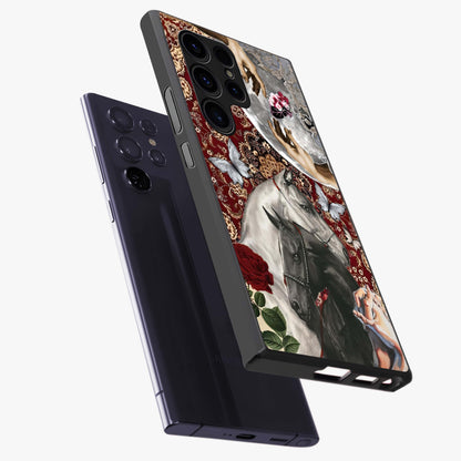 Moonlit Royal Stallion Glass Case displayed in angled mockup highlighting powerful stallion illustration with royal night aesthetic.