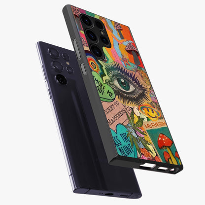 Mystic Eye Wonderland Glass Case displayed in angled mockup highlighting magical eye illustration with dreamy aesthetic.