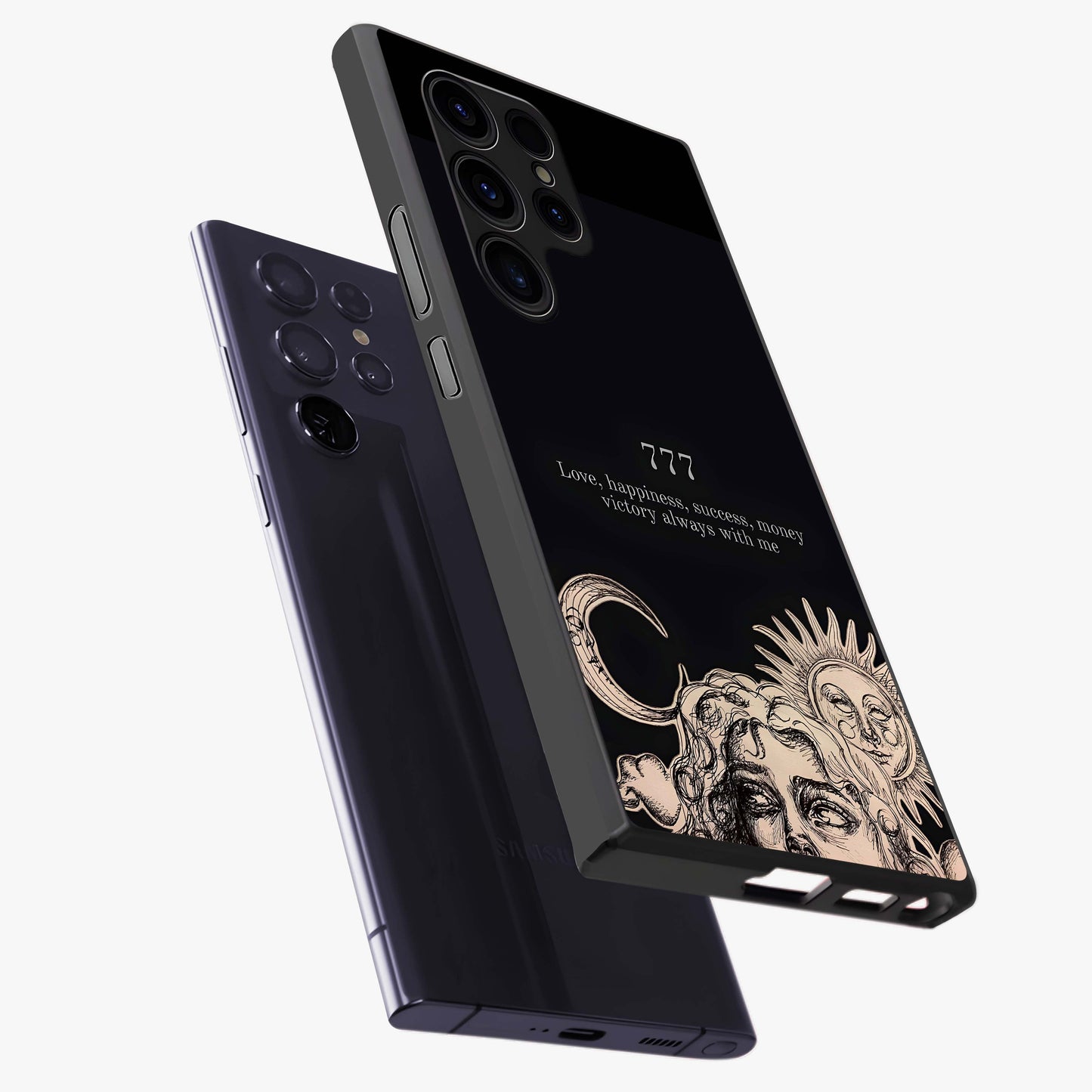Mystic Victory Aura Glass Case displayed in angled mockup highlighting energetic aura design with bold mystical aesthetic.