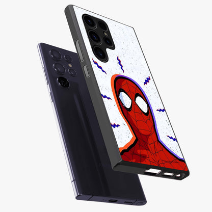 Omg Spiderman Glass Case displayed in angled mockup highlighting dynamic hero illustration with action comic aesthetic.