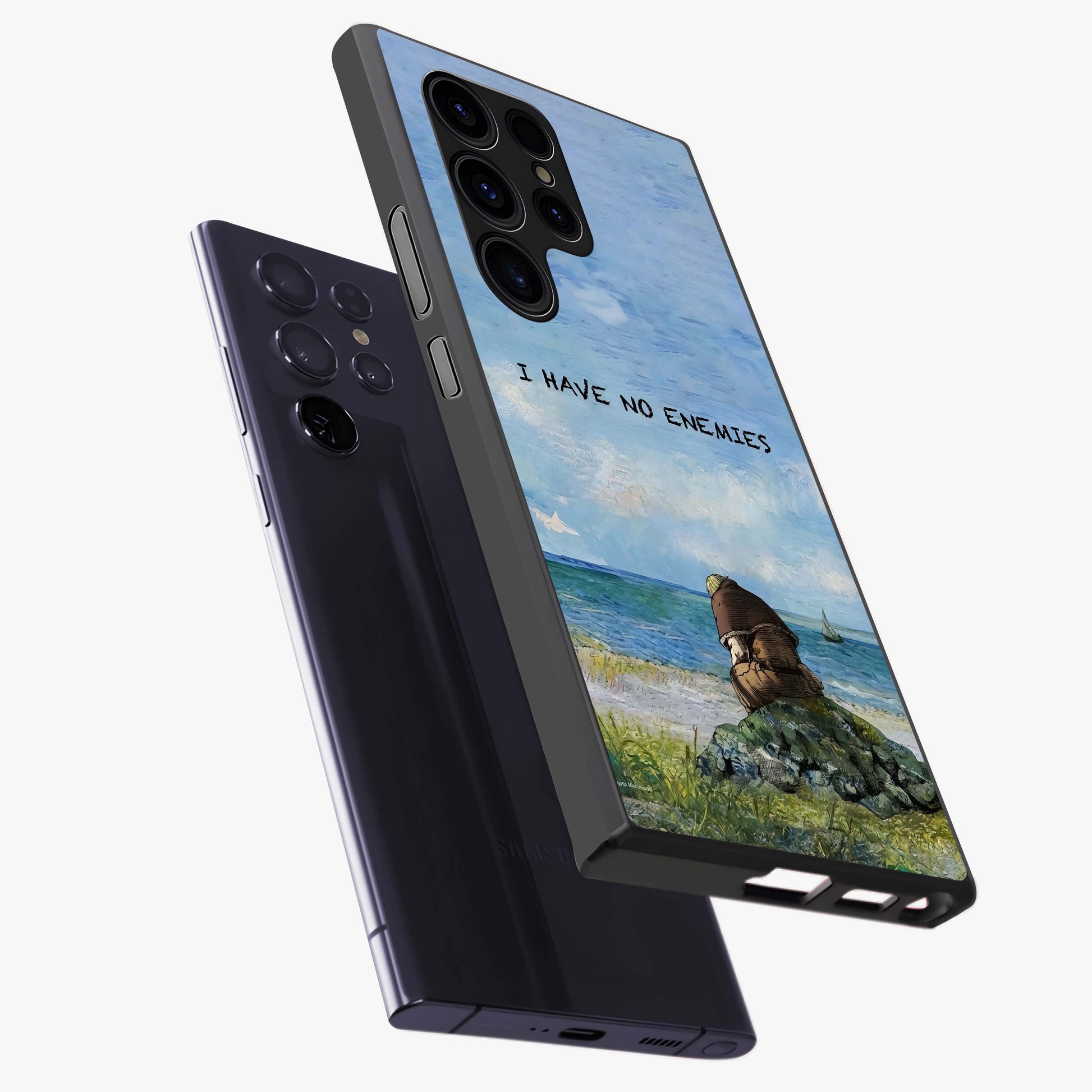 Peace Beyond War Glass Case displayed in angled mockup highlighting meaningful message design with artistic aesthetic style.