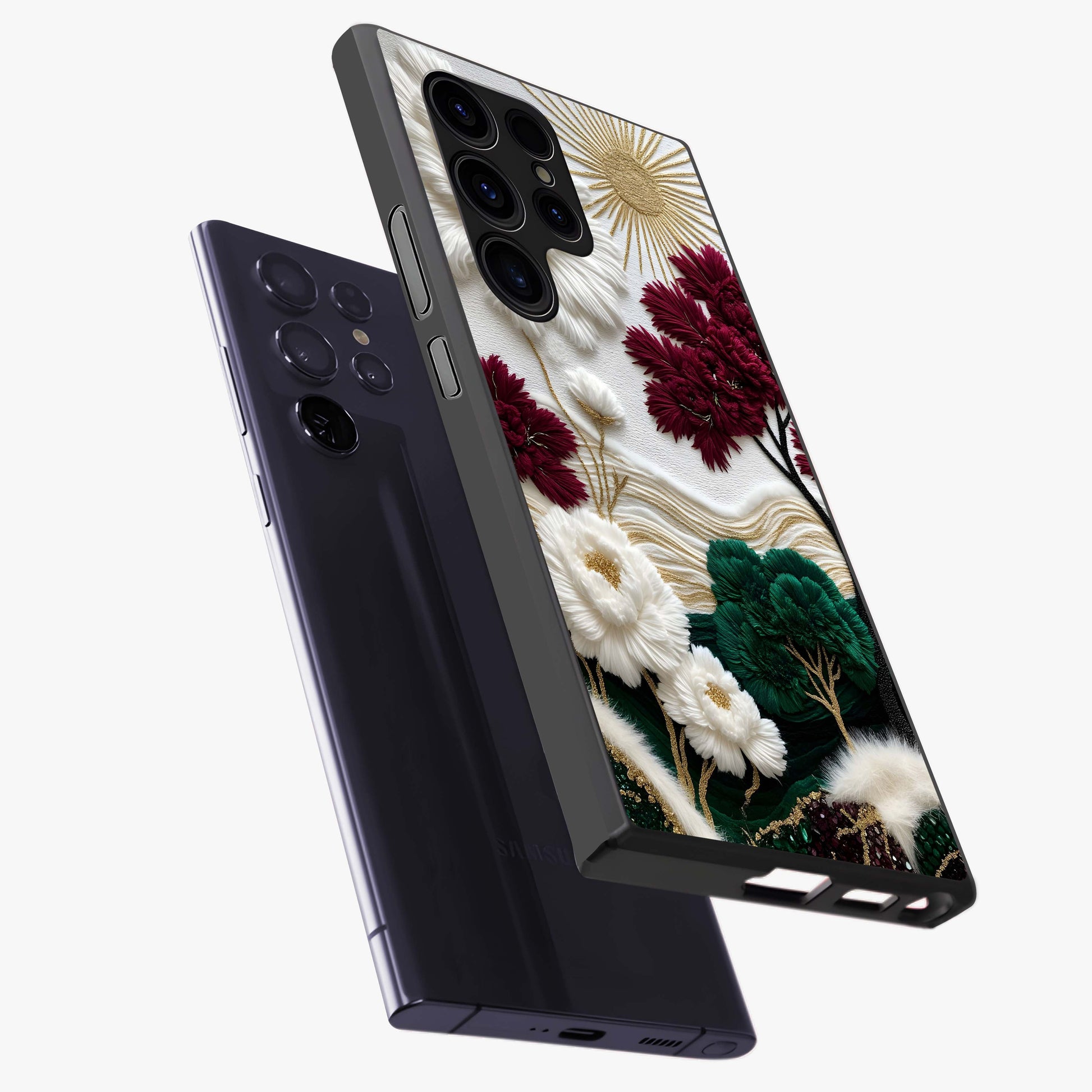 Radiant Bloom Elegance Glass Case displayed in angled mockup highlighting graceful floral design with radiant aesthetic style.