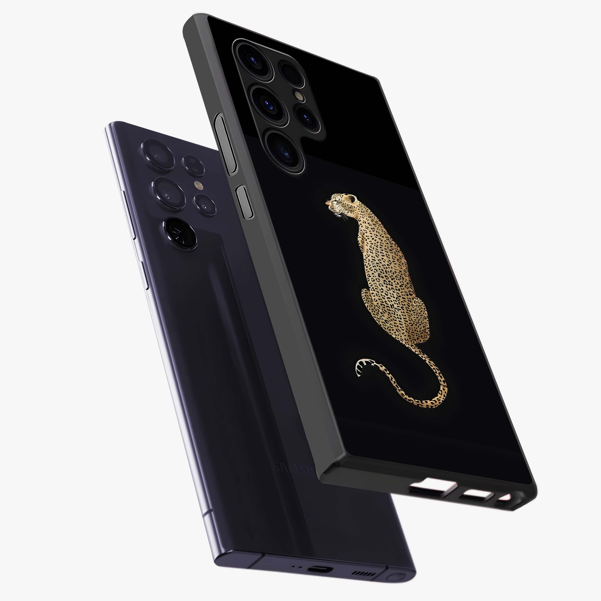 Regal Leopard Glass Case displayed in angled mockup highlighting powerful animal illustration with stylish wild aesthetic.