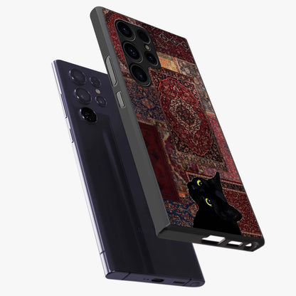 Regal Magic Cat Apple Glass Case displayed in angled mockup highlighting whimsical feline design with fantasy aesthetic.