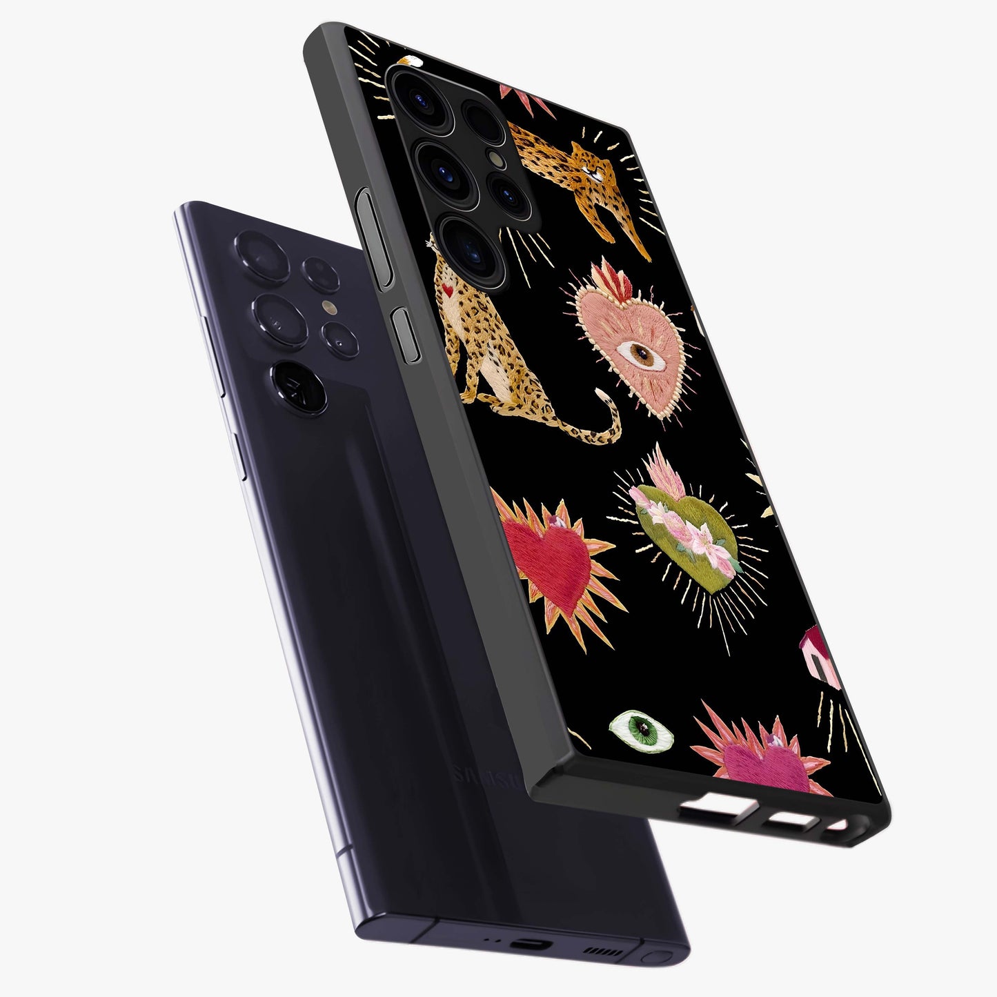 Sacred Jungle Heart Glass Case displayed in angled mockup highlighting lush tropical design with natural aesthetic style.