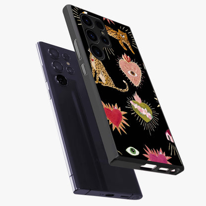 Sacred Jungle Heart Glass Case displayed in angled mockup highlighting lush tropical design with natural aesthetic style.
