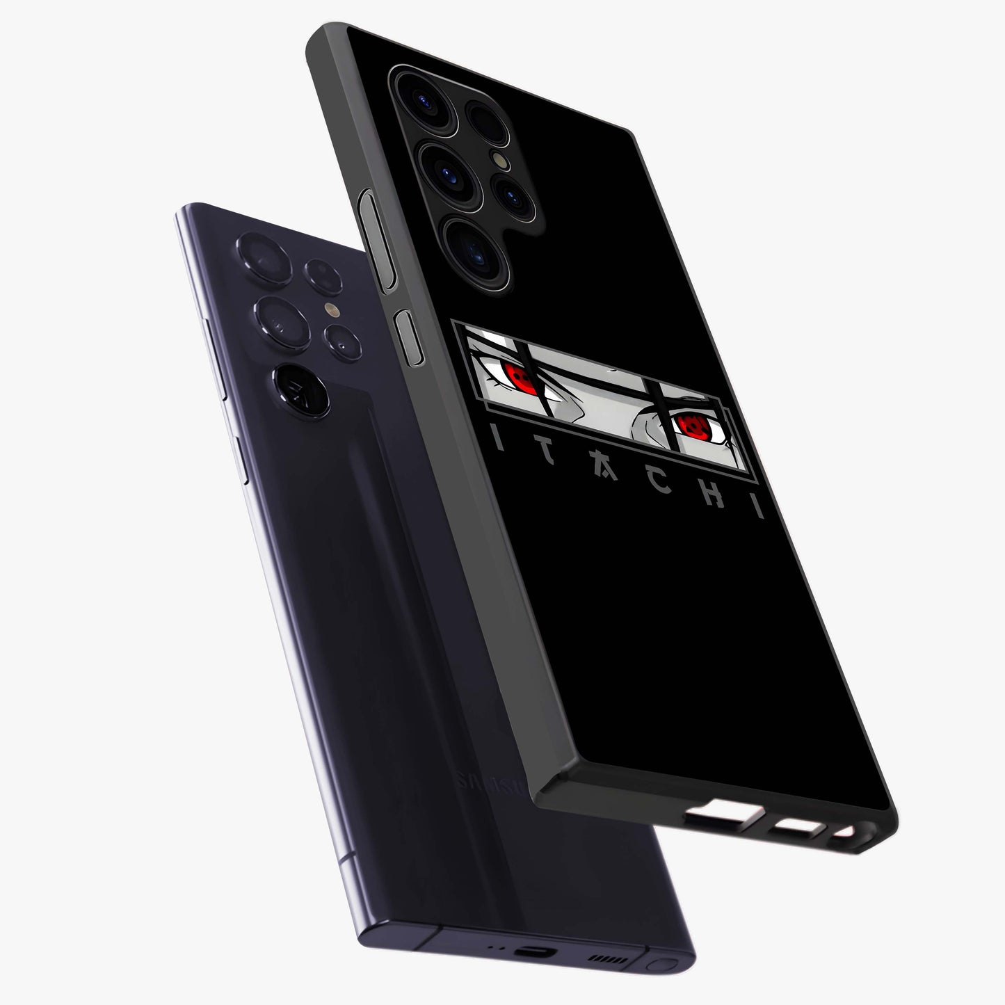 Scarlet Gaze Dominance Glass Case displayed in angled mockup highlighting intense visual design with bold scarlet aesthetic.