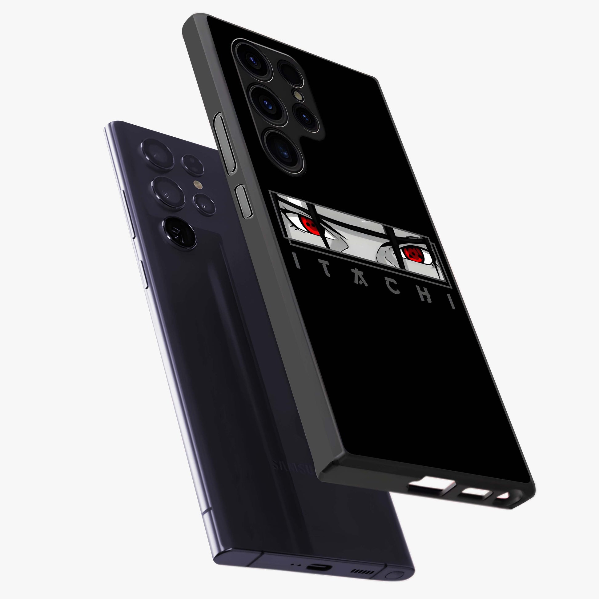 Scarlet Gaze Dominance Glass Case displayed in angled mockup highlighting intense visual design with bold scarlet aesthetic.