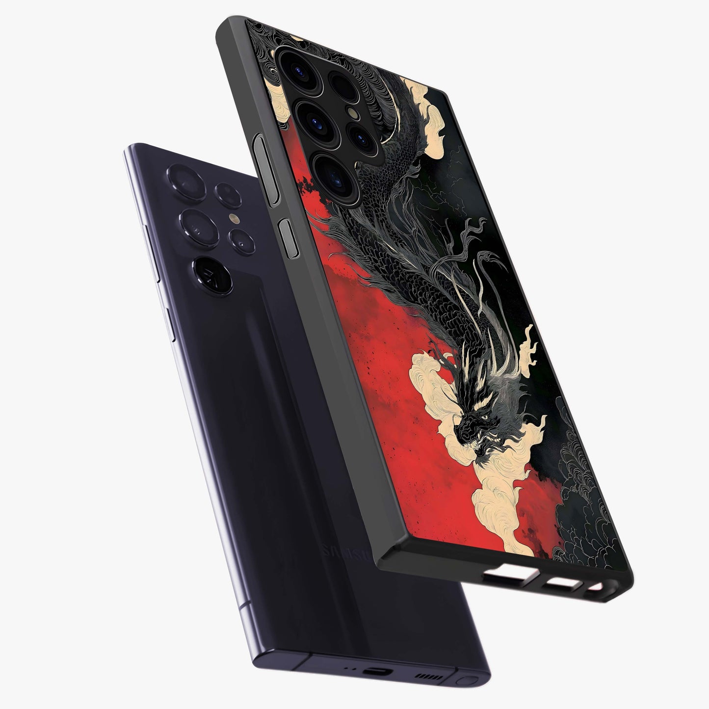 Shadow Dragon Fury Glass Case displayed in angled mockup highlighting powerful dragon illustration with dark fantasy aesthetic.