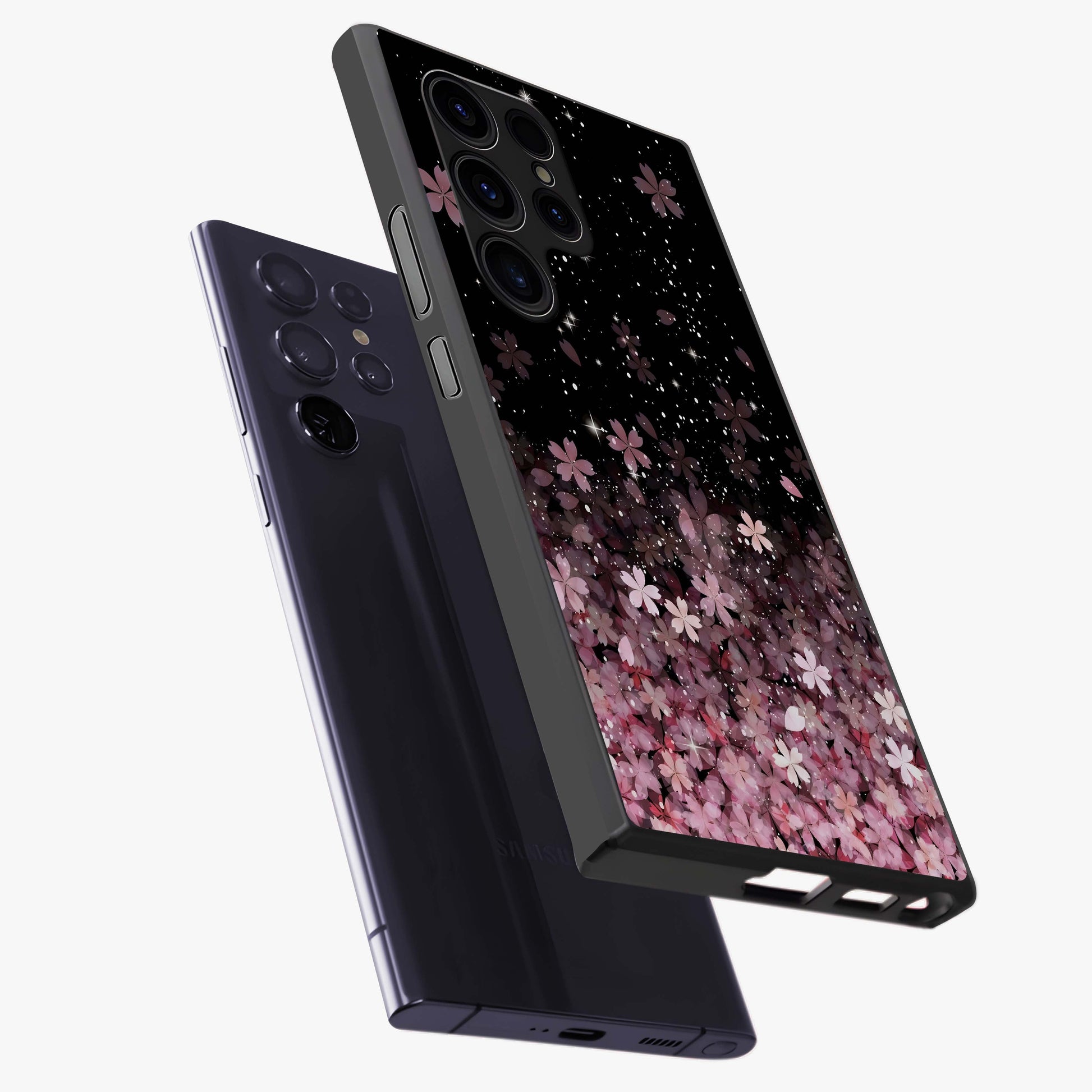 Small Starry Flowers Glass Case displayed in angled mockup highlighting tiny flower pattern with celestial aesthetic style.
