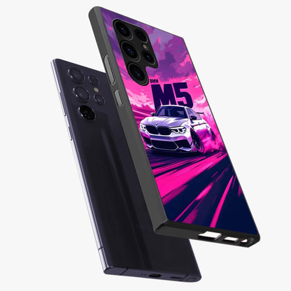 Velocity Drift Pulse Glass Case displayed in angled mockup highlighting dynamic drift design with sporty automotive aesthetic.
