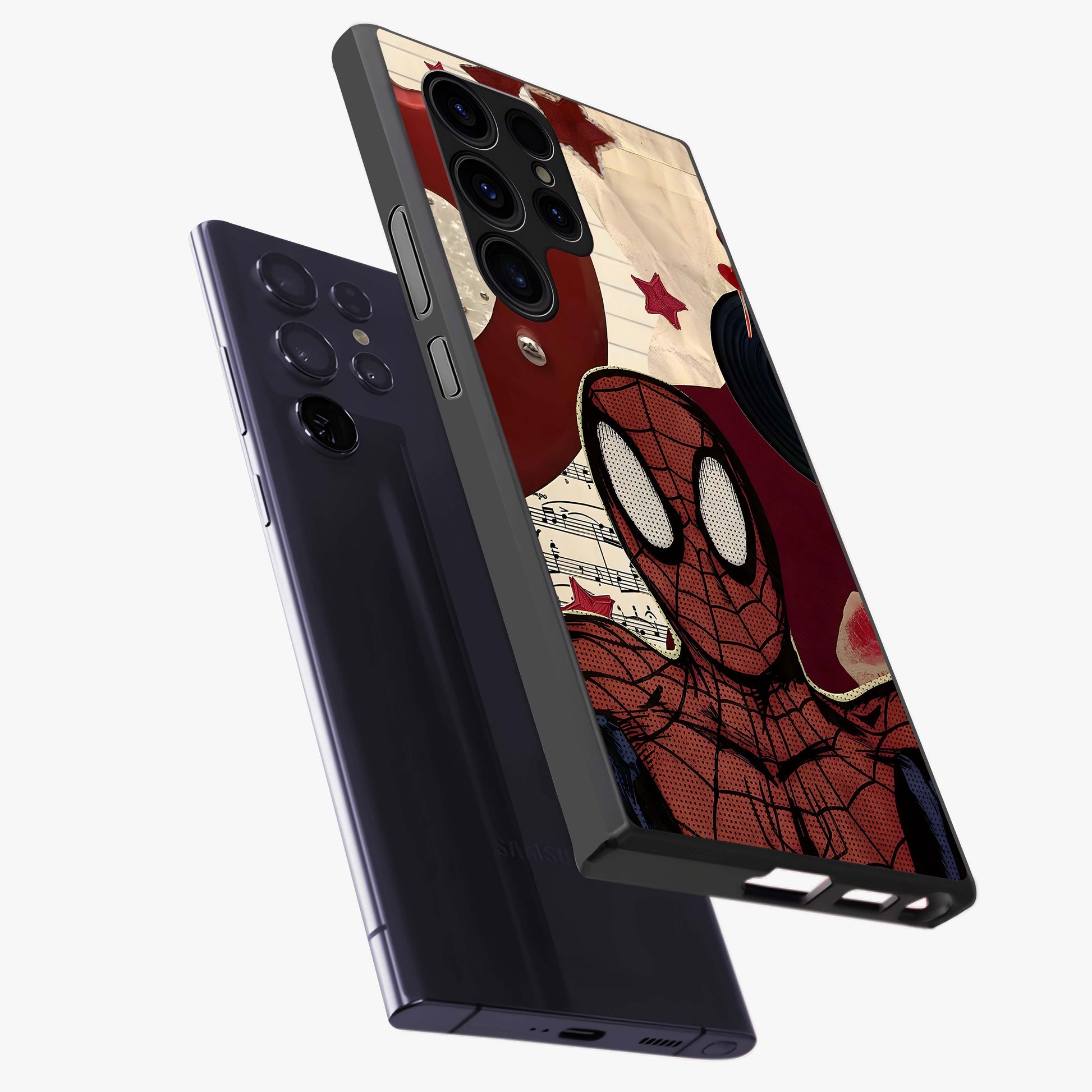Web Warrior Vibes Glass Case displayed in angled mockup highlighting dynamic web design with comic style aesthetic.