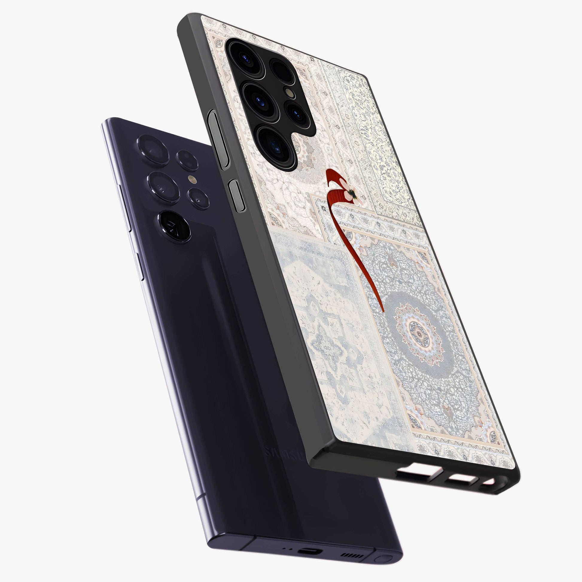 White Aesthetic Bow Glass Case displayed in angled mockup highlighting clean bow design with soft aesthetic style.