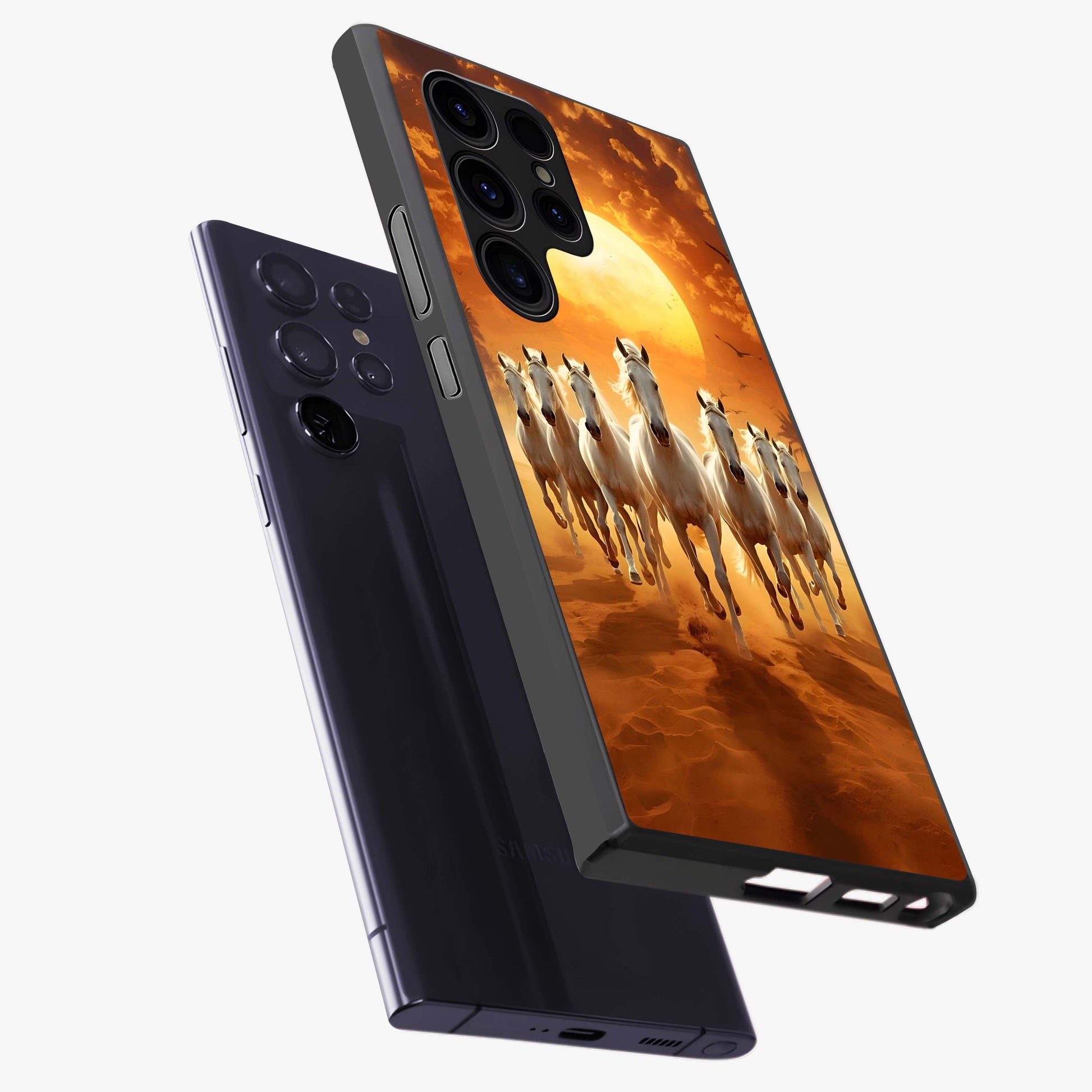 Wild Sunset Majesty Glass Case displayed in angled mockup highlighting vibrant sunset sky design with scenic aesthetic.