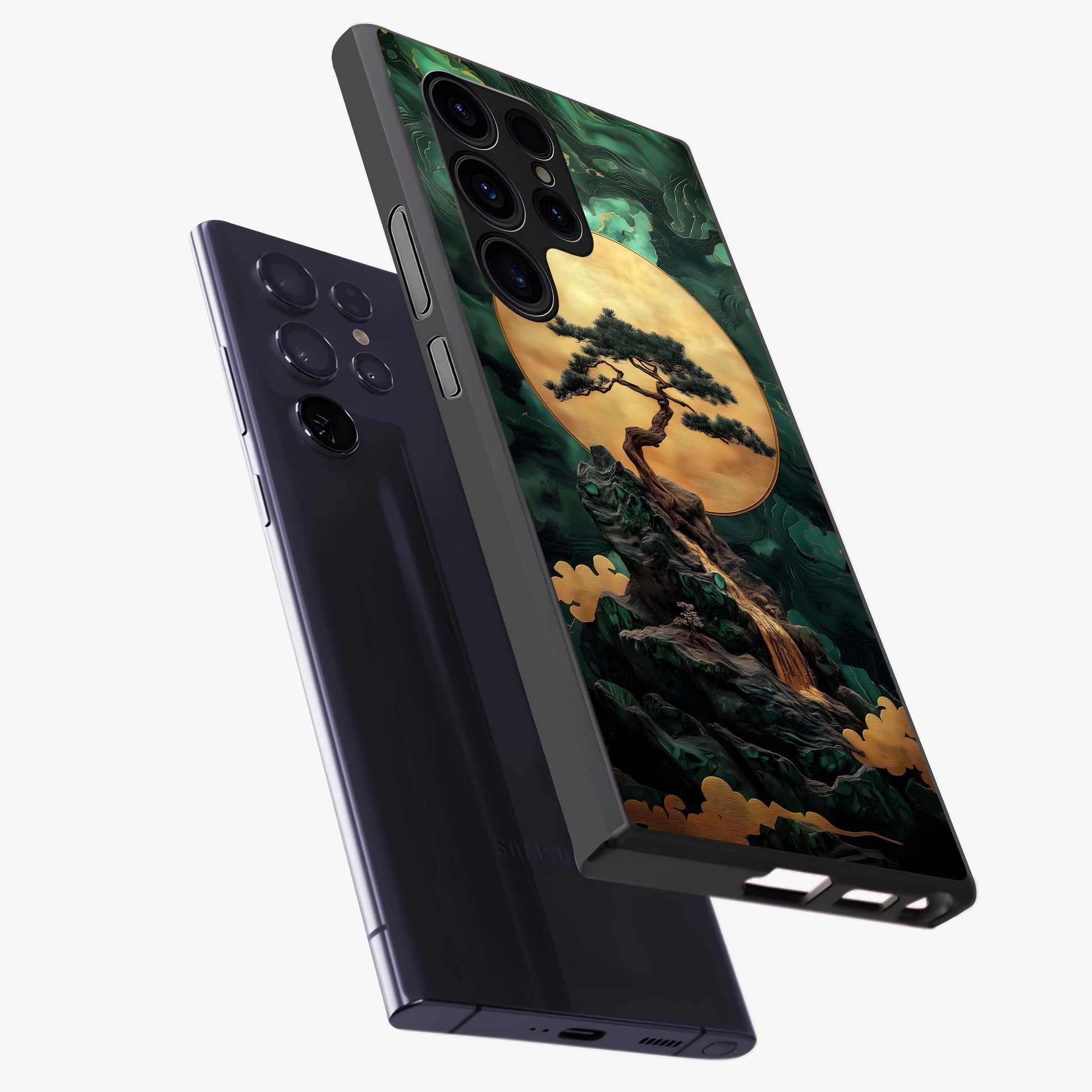 Zen Moon Rise Glass Case displayed in angled mockup highlighting peaceful lunar design with zen aesthetic style.