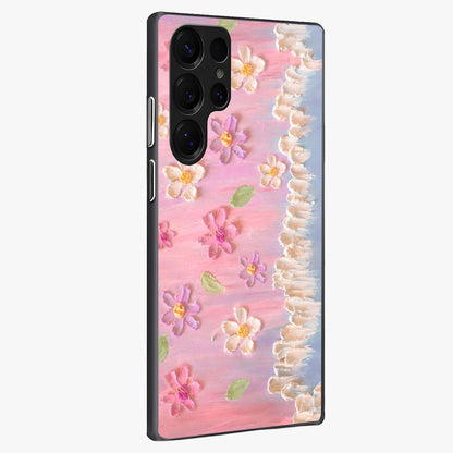 Dreamy Painted Garden Glass Case upright view showcasing vibrant floral garden artwork with artistic nature theme.