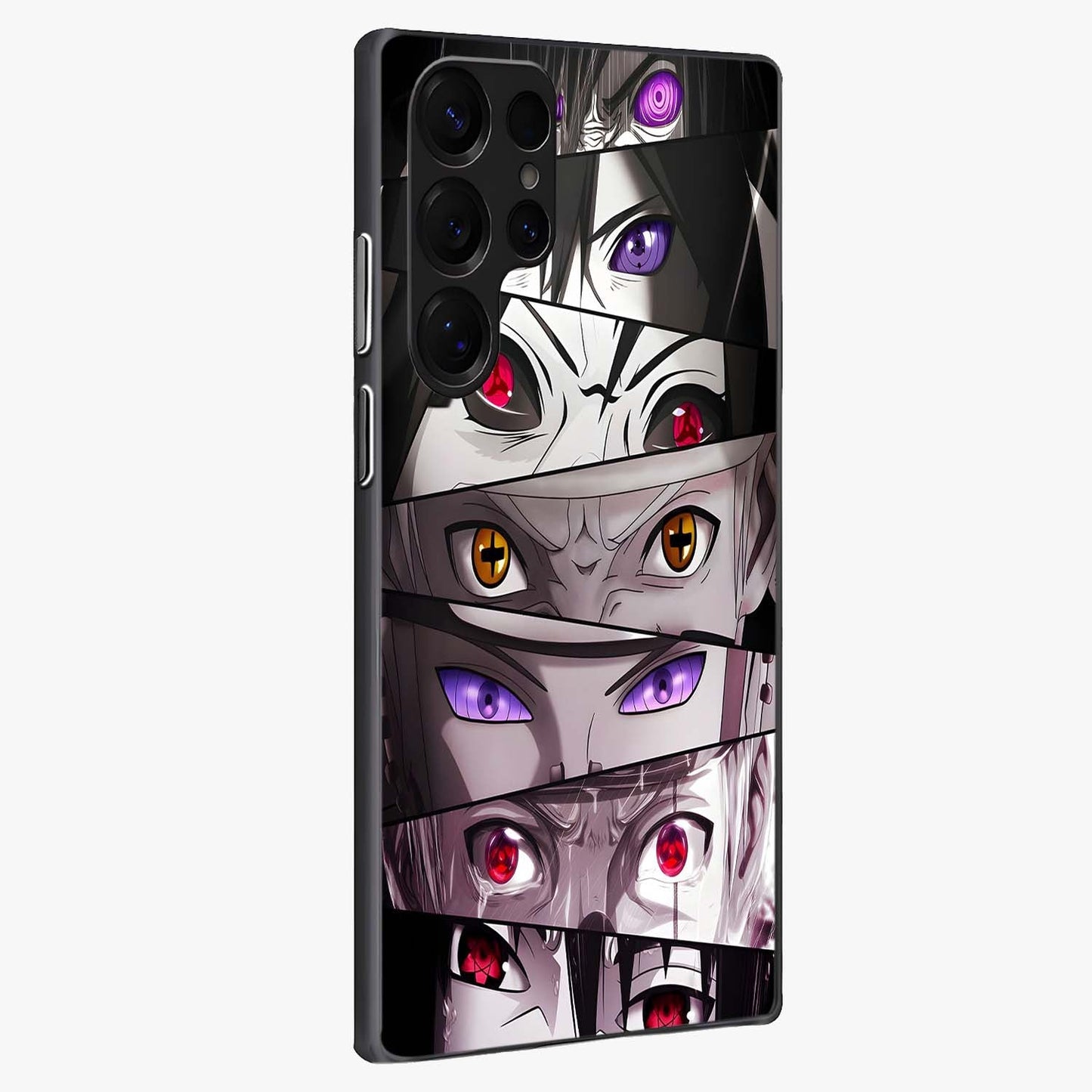 Eyes of Destiny Glass Case upright view showcasing symbolic eye artwork with dramatic artistic theme.
