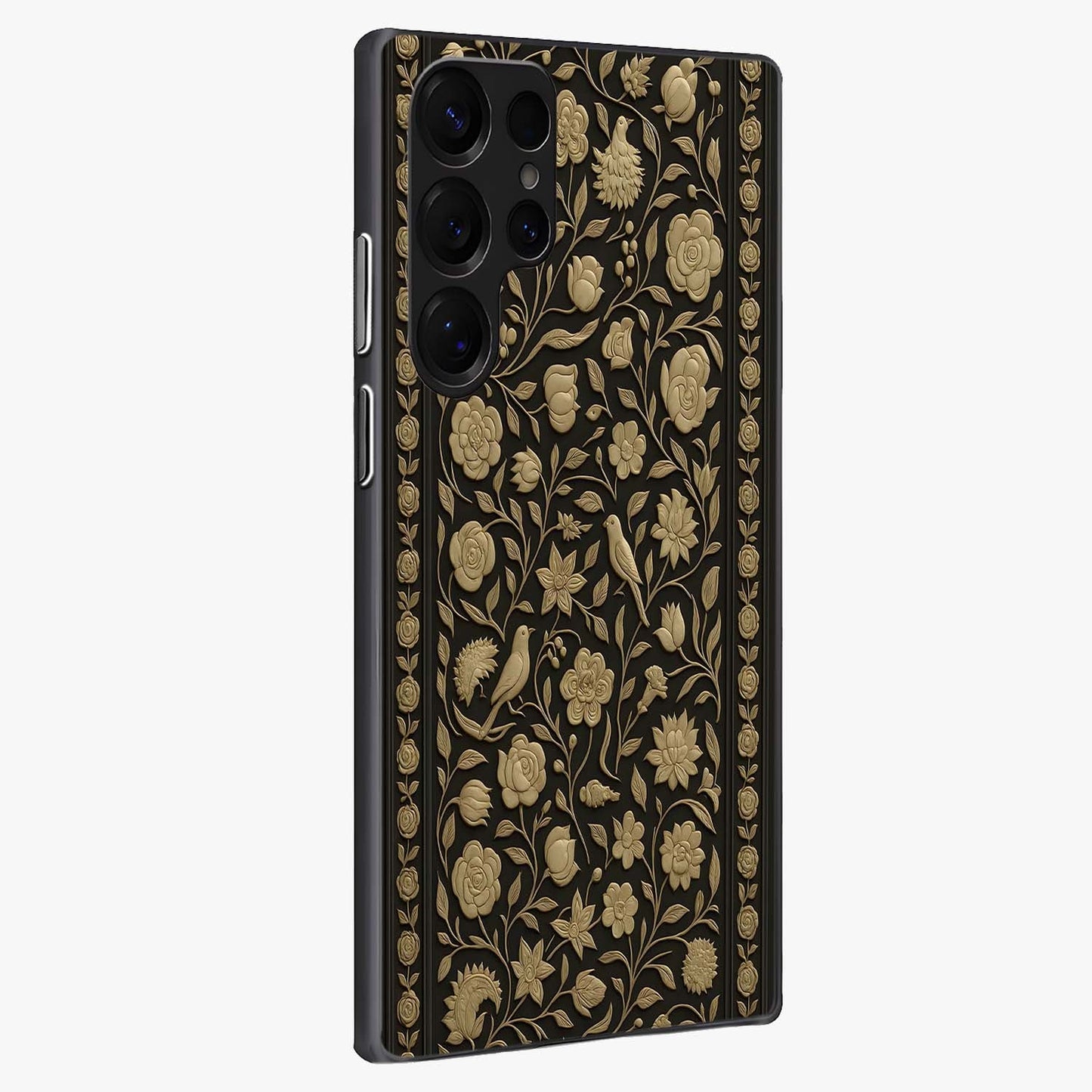Golden Evil Eye Mandala Glass Case upright view showcasing decorative evil eye mandala artwork with spiritual aesthetic style.