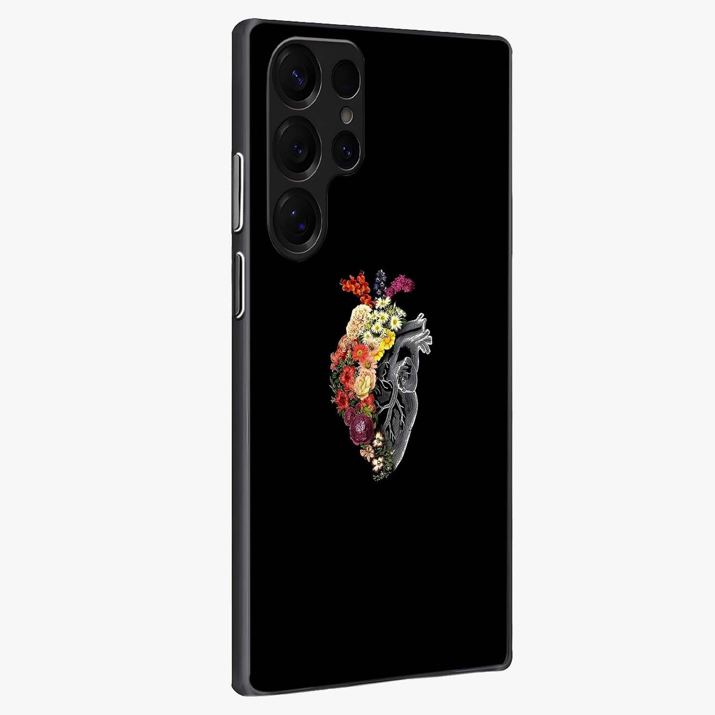 Heart With Flowers Glass Case upright view showcasing decorative heart and floral artwork with sweet romantic theme.